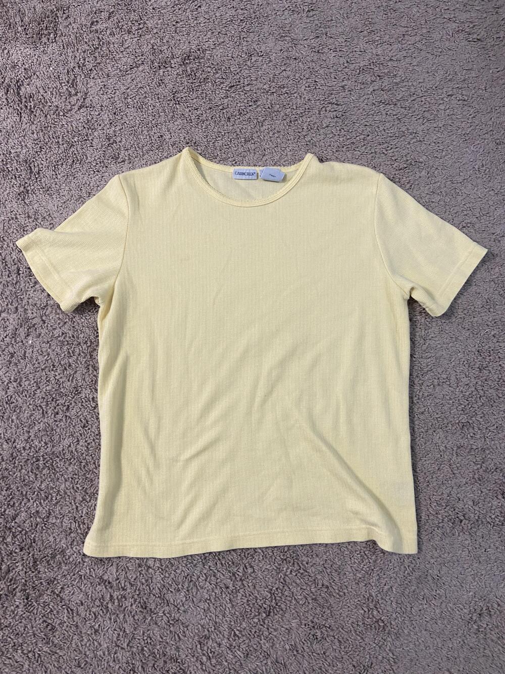 Cabin Creek Shirt Womens Medium Yellow Ribbed Knit Short Sleeve Made USA Tee
